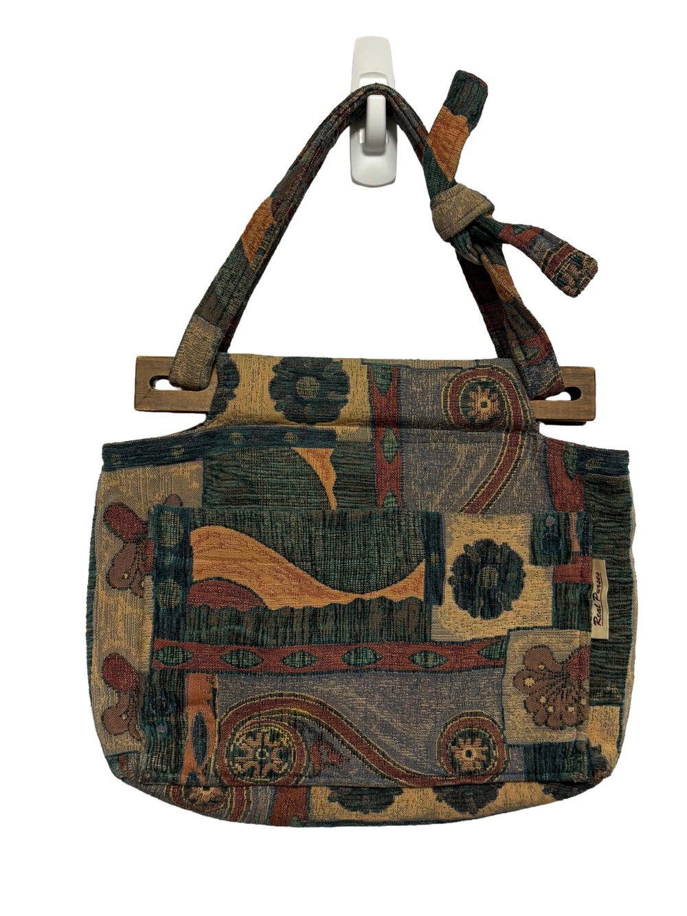 Vintage 80s/90s Real Purses Tapestry Bag w/ Wood Frame Handle Cottagecore Boho